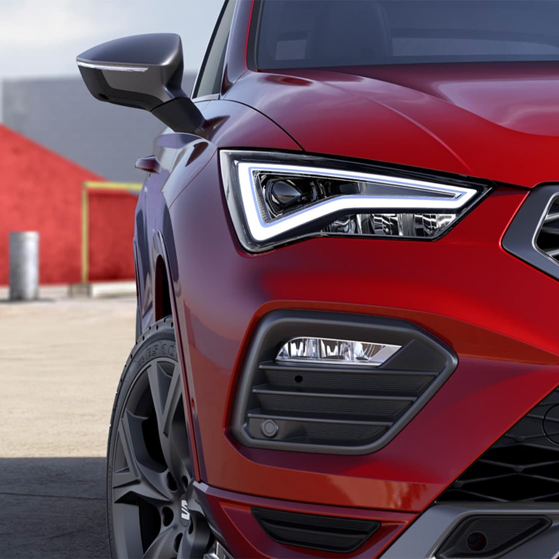 Close-up of one of the SEAT Ateca's headlamps.