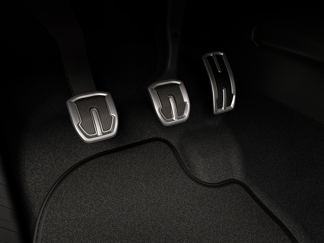 Seat ibiza close-up of the pedals in aluminium  Seat ibiza close-up of the pedals in aluminium