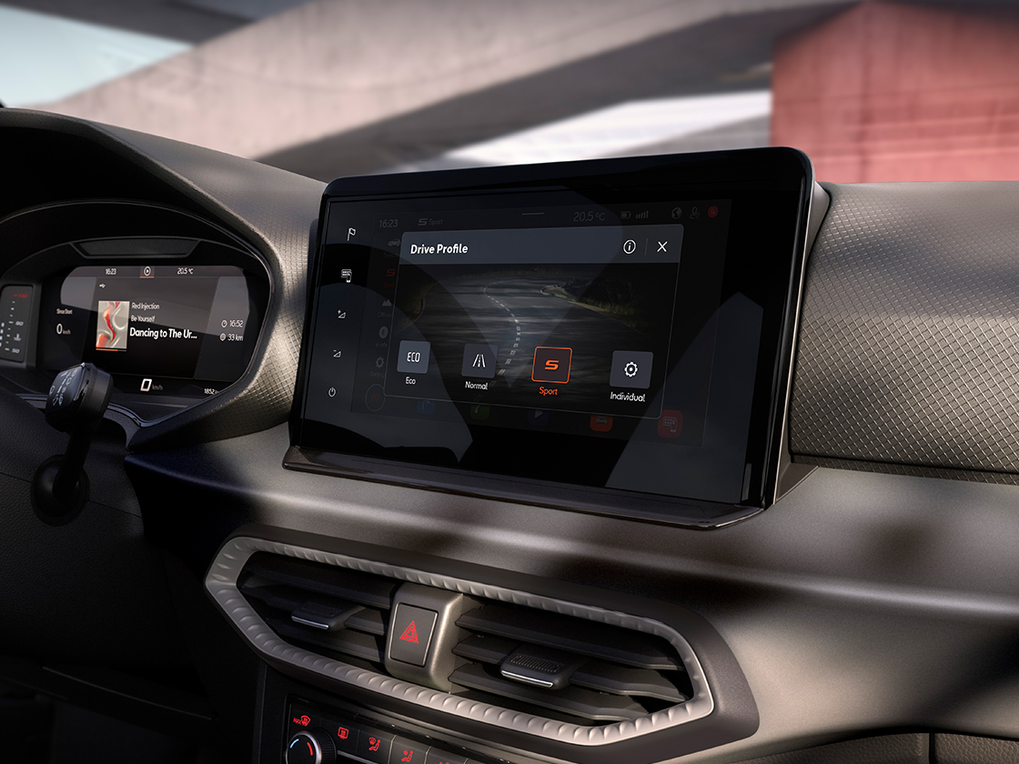 Touchscreen of the seat ibiza that includes the drive profile system 