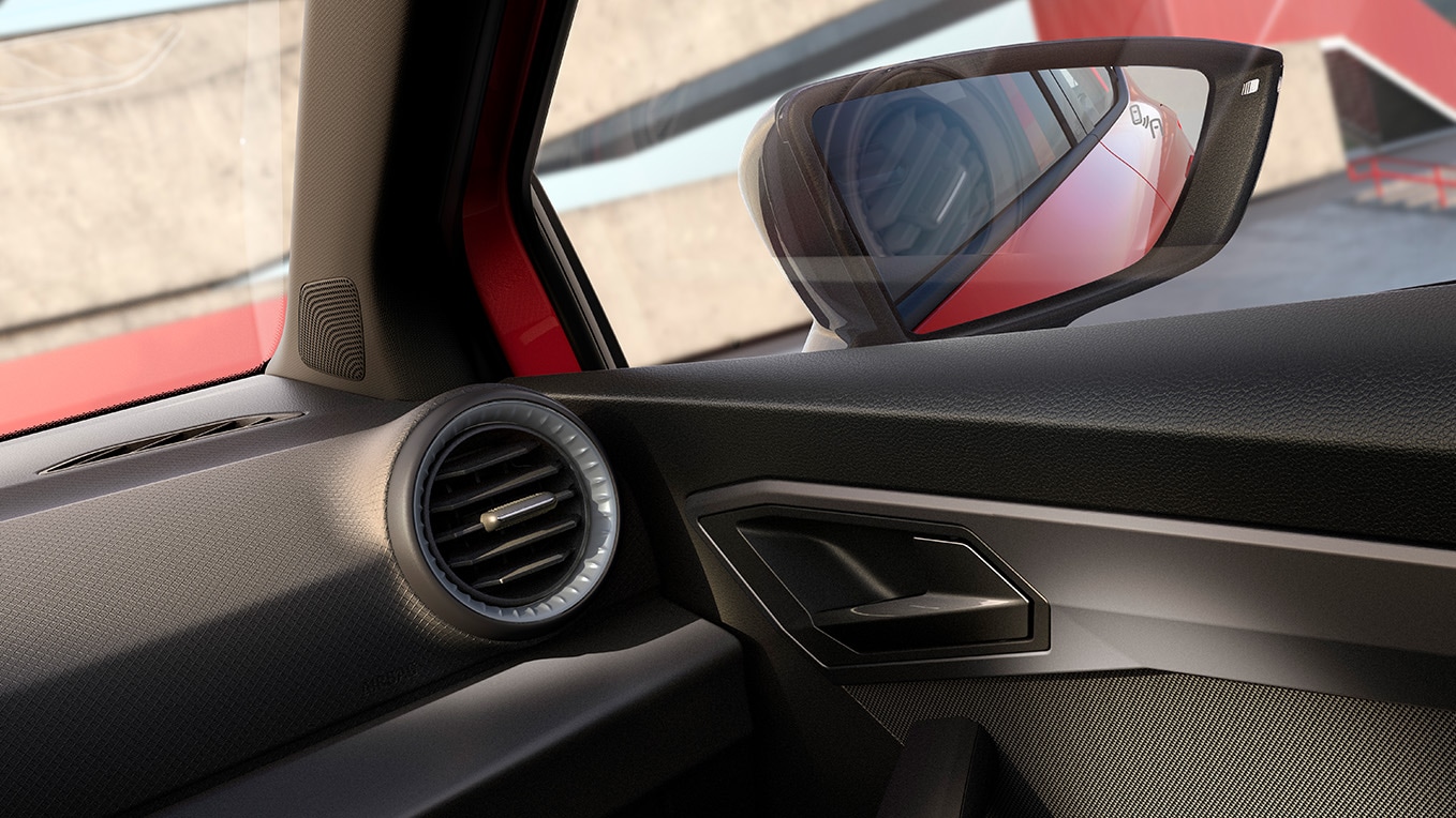 Partial interior view showcasing a few details and the right side-view mirror.  Partial interior view showcasing a few details and the right side-view mirror.