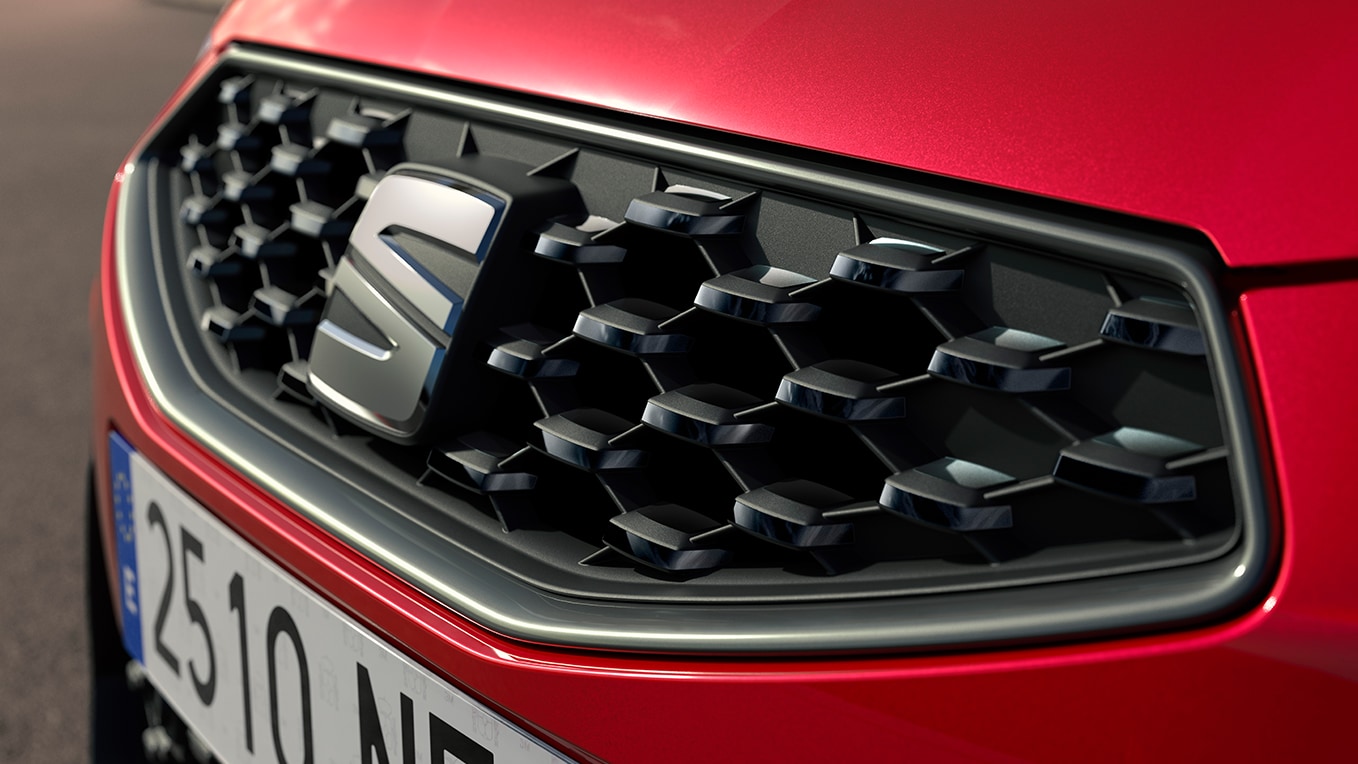 Seat ibiza’s front grille close up with geometric design.   Seat ibiza’s front grille close up with geometric design.