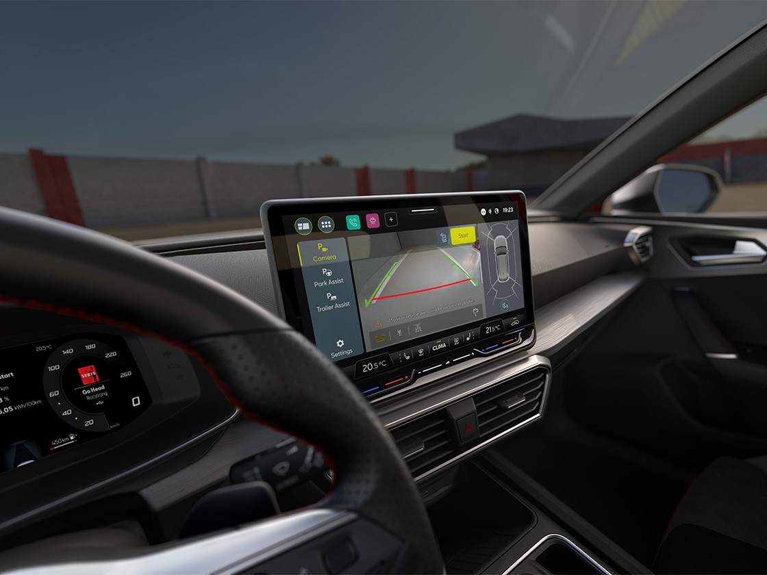 Advanced park assist and navi 12.9 in the seat leon, ensuring effortless parking for your small family car with innovative technology used.