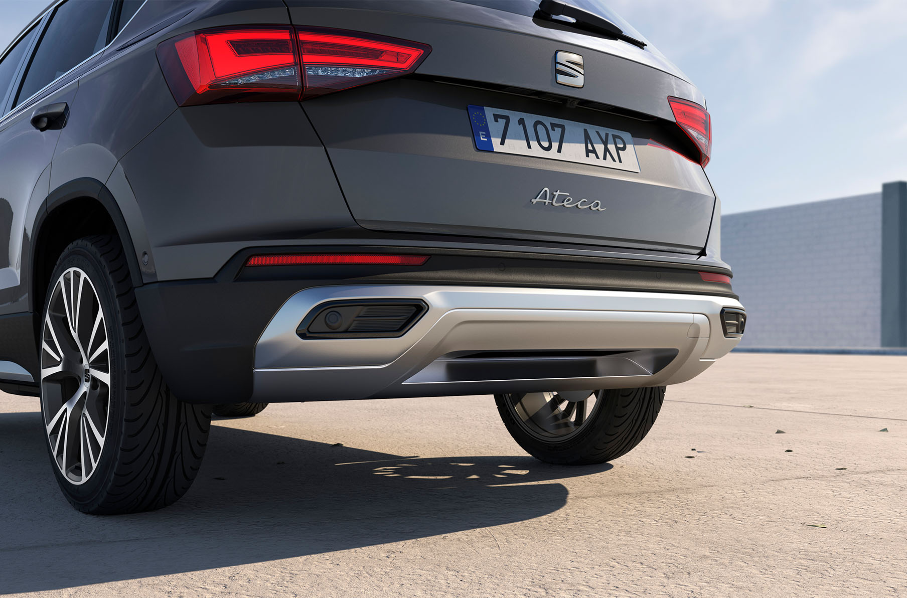 seat ateca graphite grey colour with rear  exhaust pipes