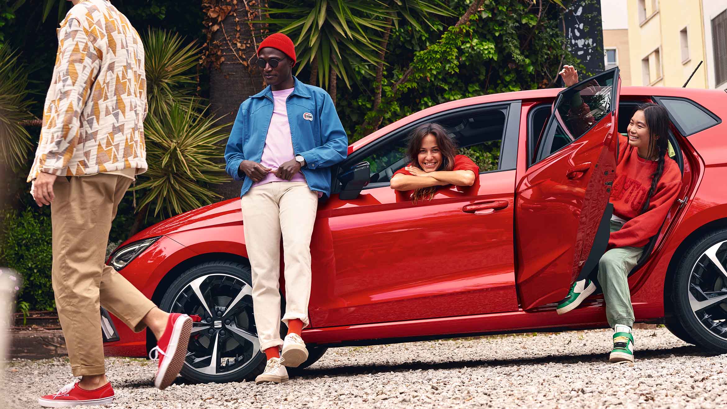 friends hanging out seat ibiza desire red colour