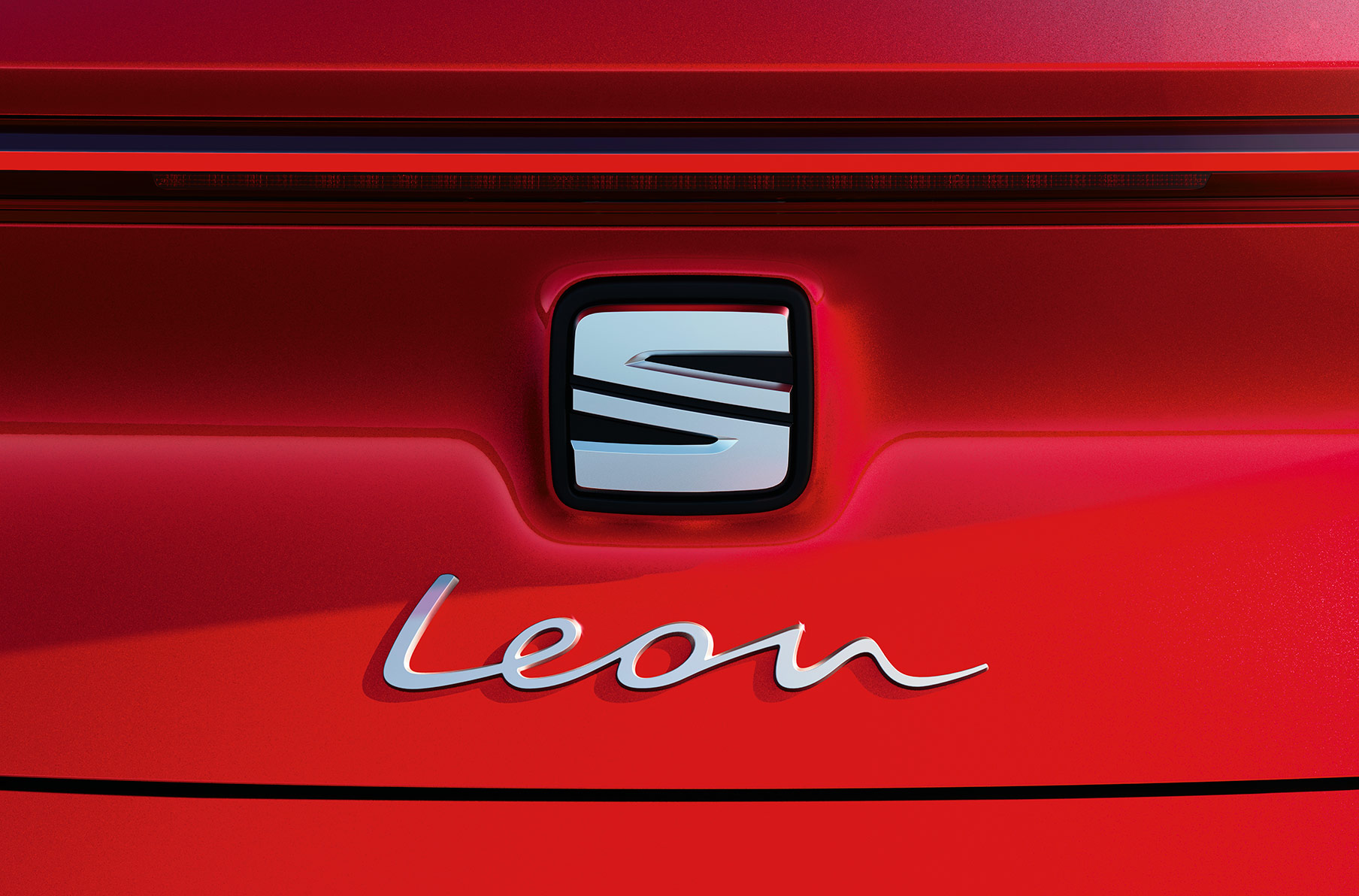 seat leon pure red colour with leon handwritting