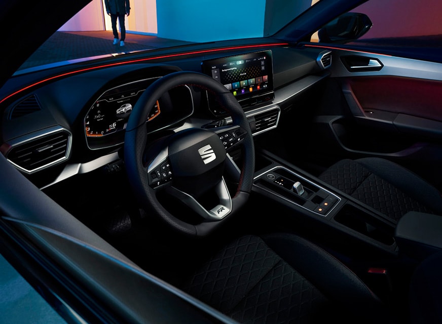 seat leon interior view of the steering wheel and dashboard