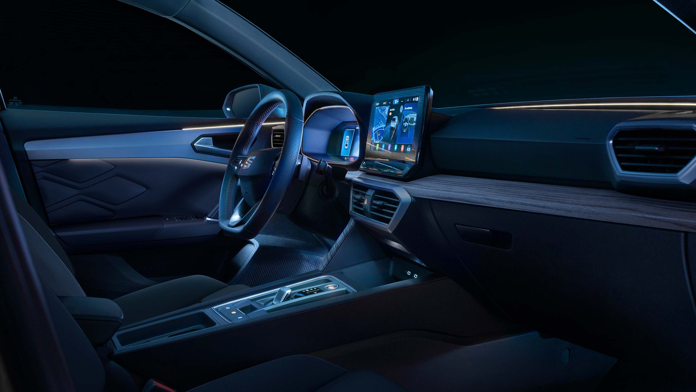 seat leon interior view of the dashboard and ambient light