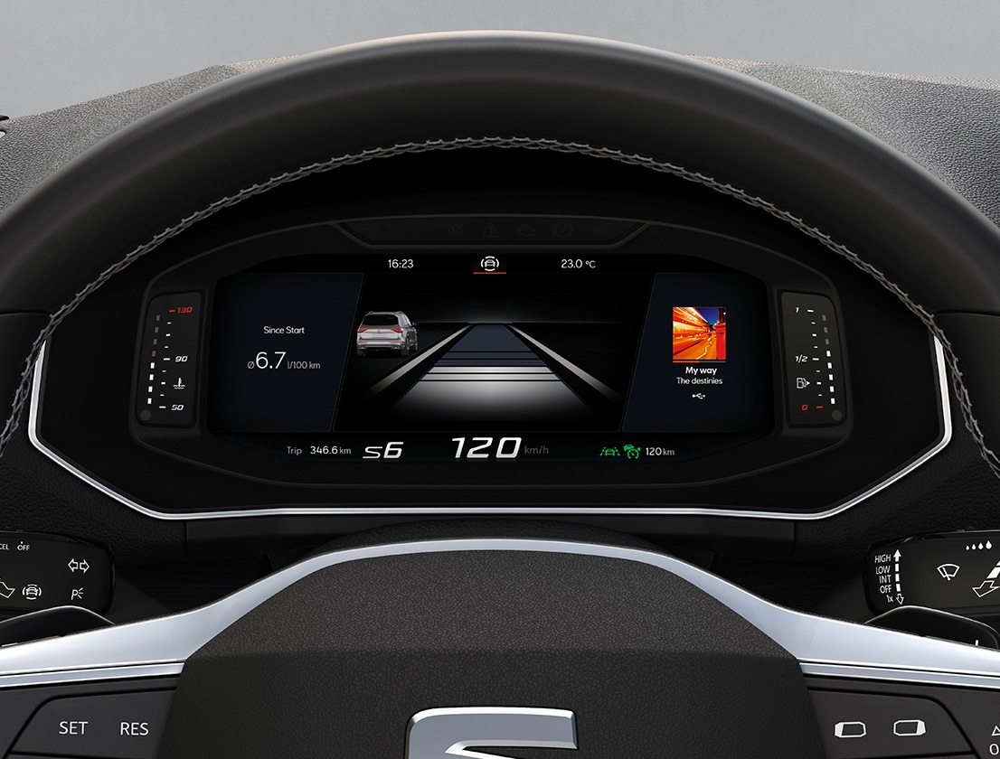 SEAT digital cockpit showing the driving assistance