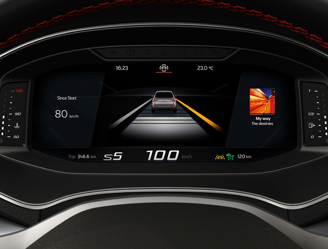 SEAT digital cockpit showing the driving assistance