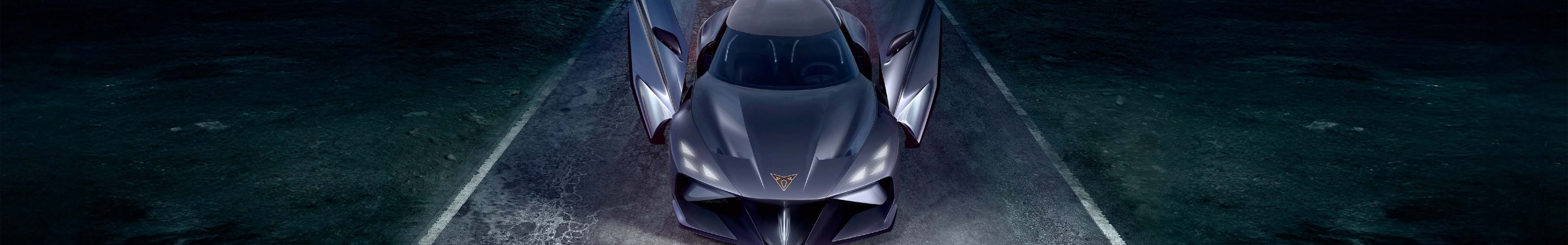 seat cupra darkrebel showcar electric vehicle on road with lightning, for financial results conference 2024