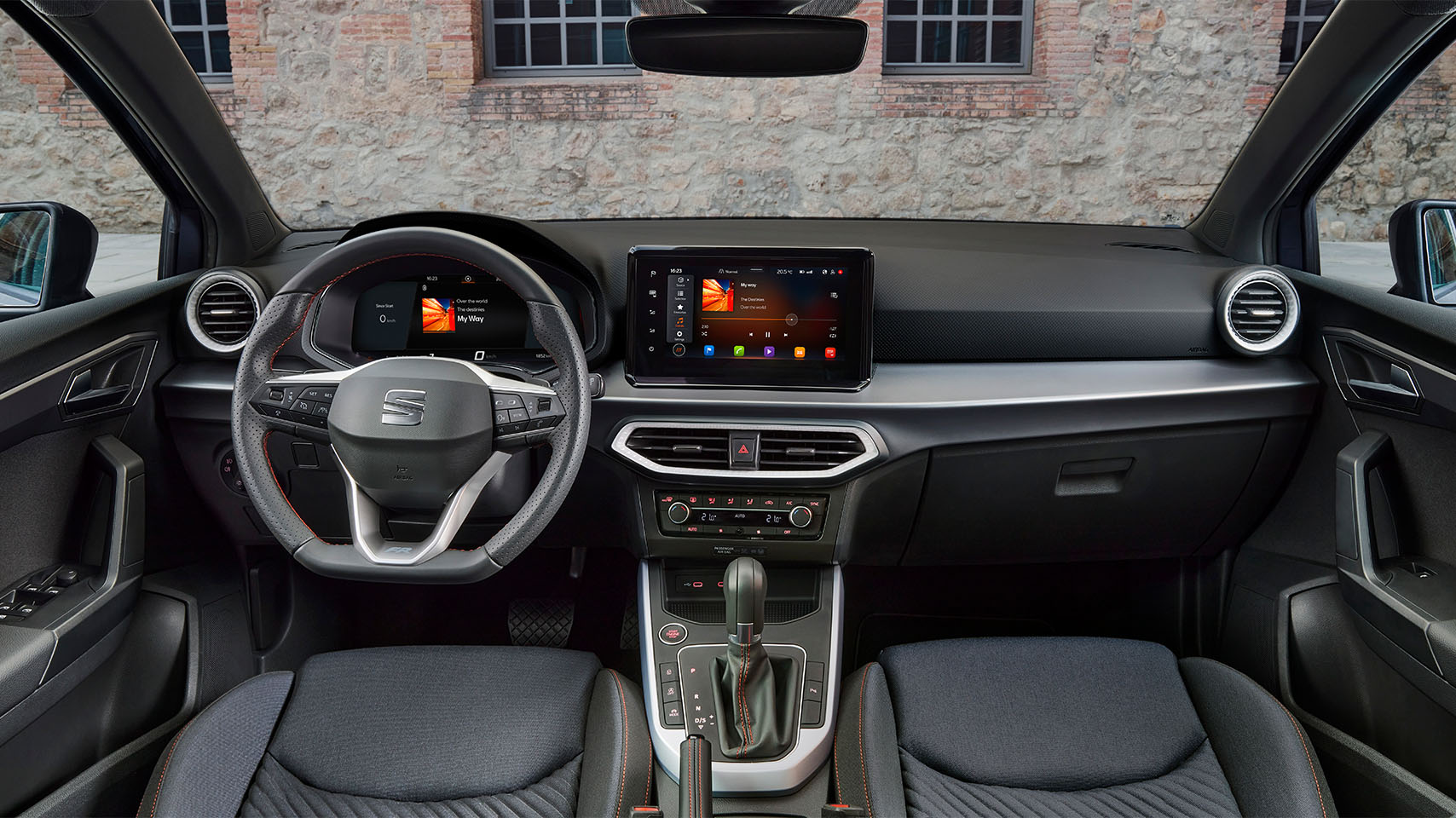 interior of seat ibiza anniversary limited edition, upholstery, driver and passenger seat, dashboard and infotainment system