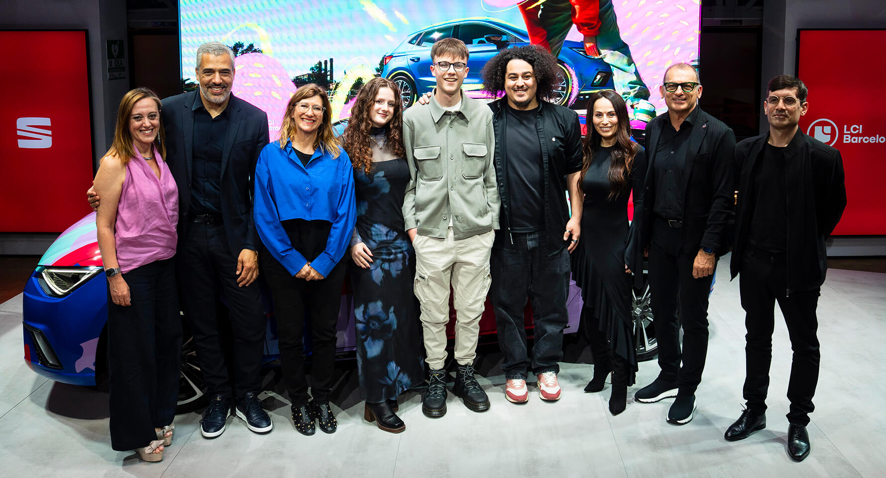 SEAT Imagineers design competition finalists and jury members, pictured together after presenting creative SEAT Ibiza designs inspired by the brand’s values.