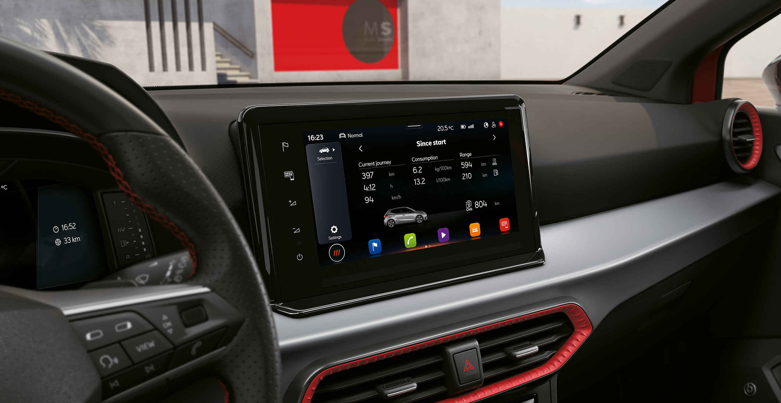 SEAT Ibiza 9.2” floating screen, connect to SEAT´s consumption overview.