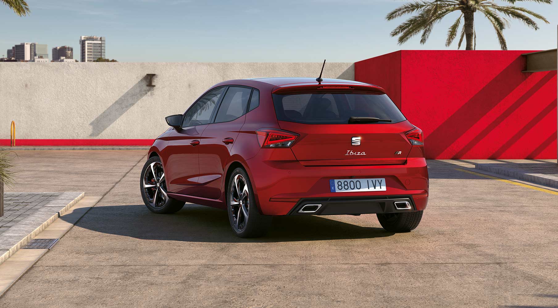 New SEAT Ibiza angle rear view lifestyle road