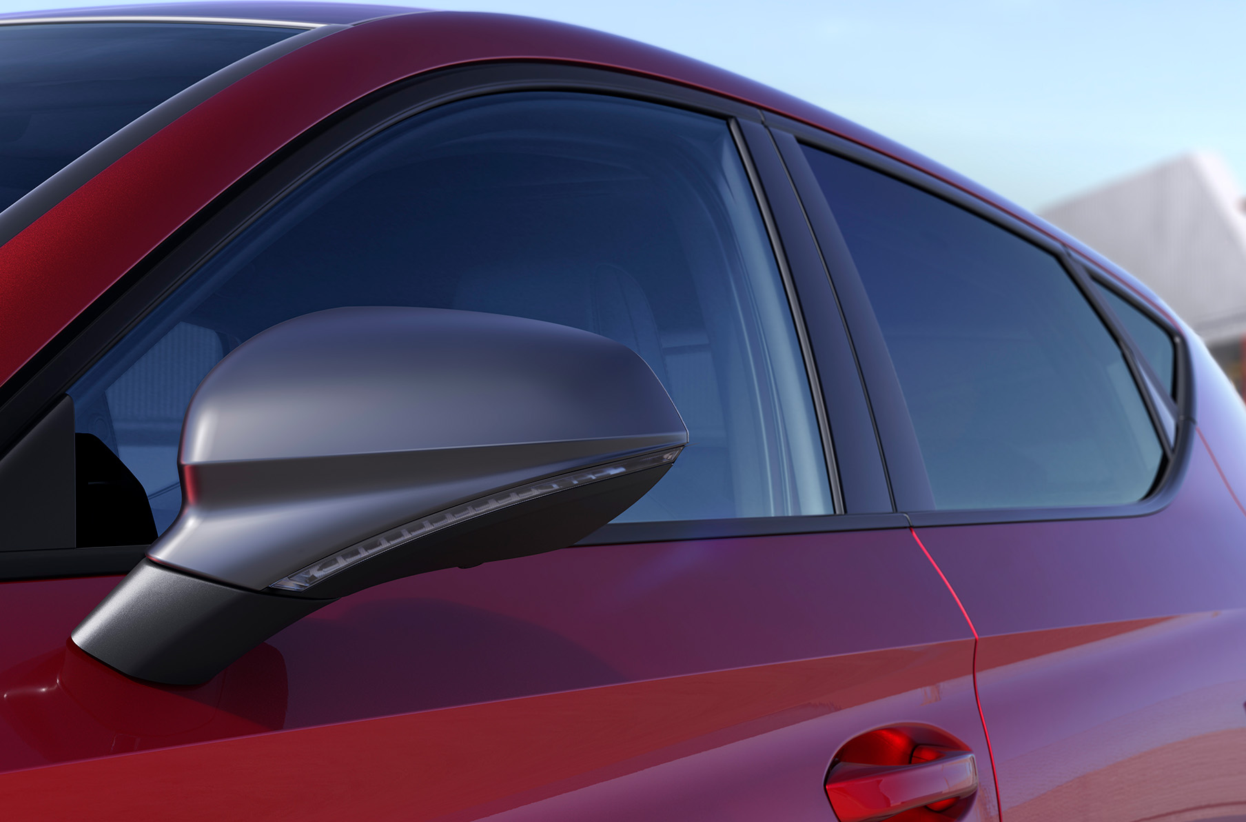 seat leon desire red colour with cosmo grey mirror covers