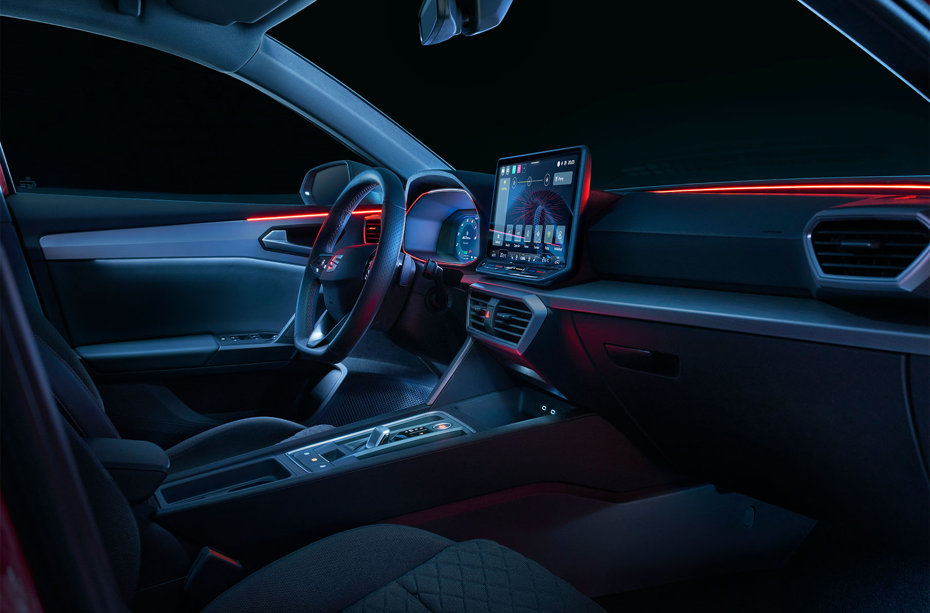 seat leon interior view of the dashboard and ambient light