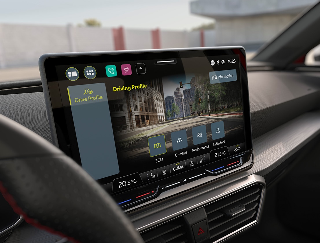 seat leon infotainment screen includes drive profile