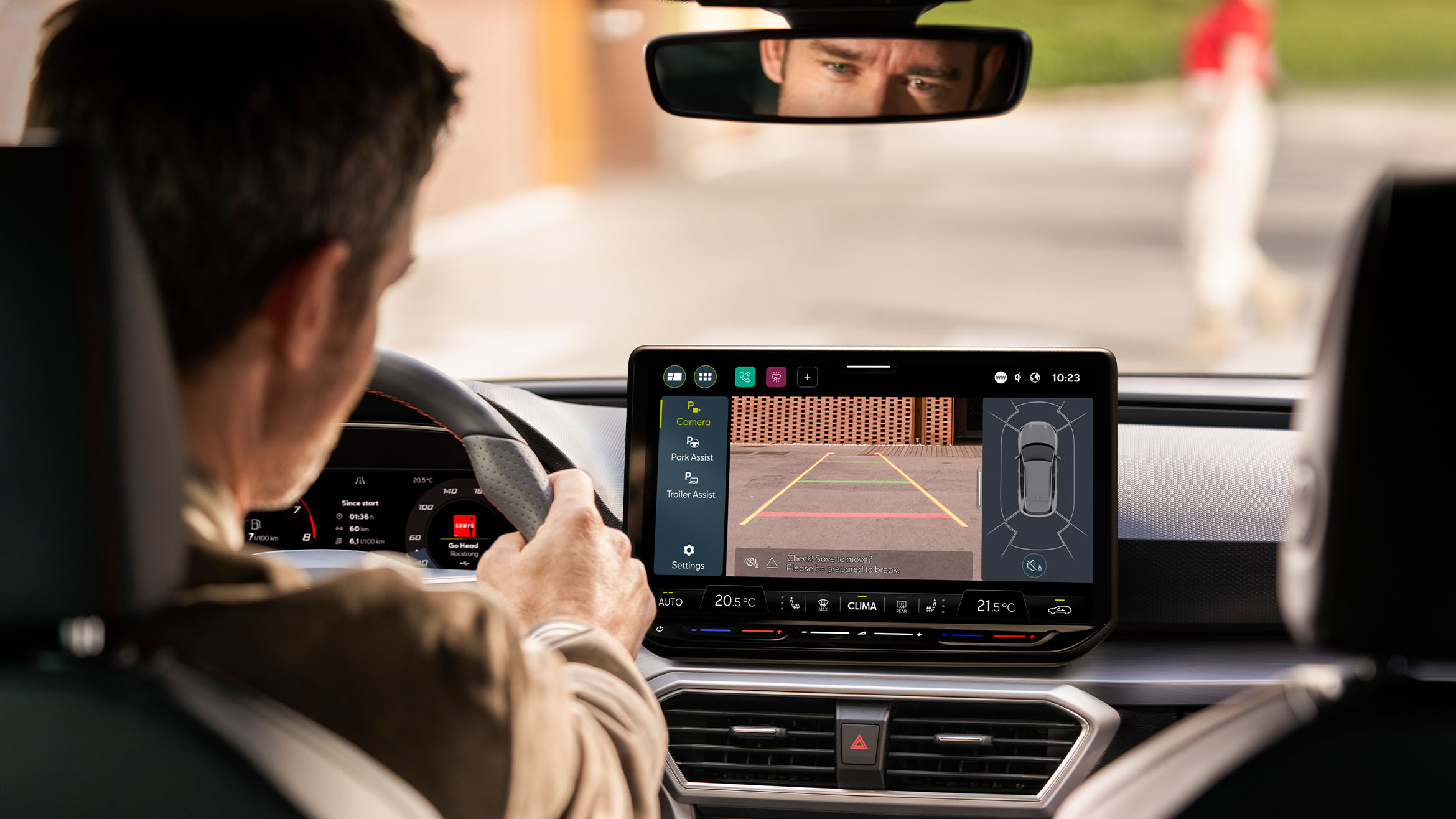 man driving a seat leon using the navigation system