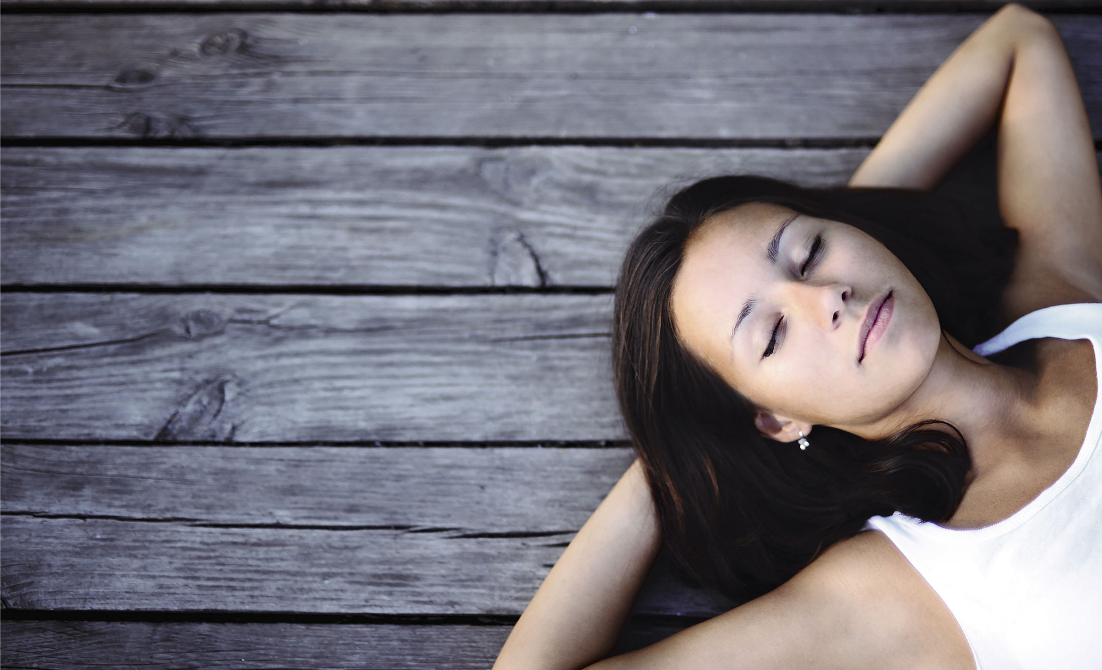 Girl relaxing with white t-shirt